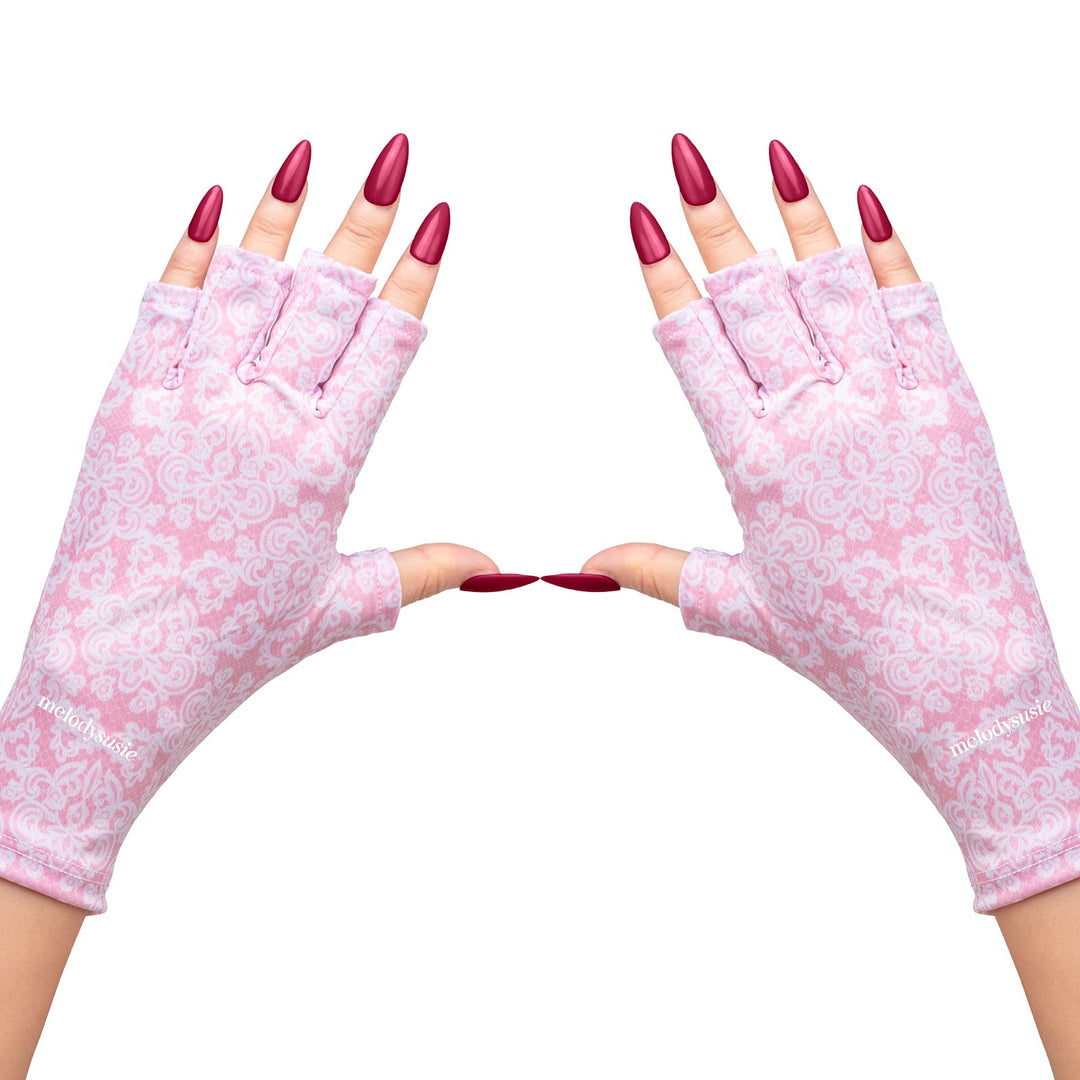 MelodySusie UV Gloves for Nails, UV Lamp Gloves for Manicures Protection, Pink of Love Gel Manicure Gloves, Nail Art Skin Care Fingerless UV Shield Gloves