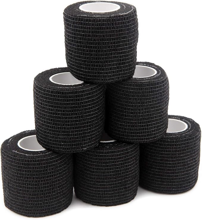 First Aid Tape - Cohesive Wrap Bandages (2 inches x 5 Yards, 6 Packs, Black)