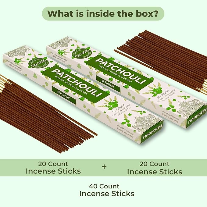 Patchouli Incense Sticks - Total 40 Insence-Sticks - Dual Pack of 20 Insense - Inciensos - Inscents - Natural Non Toxic Ingredients - Incents - Incence - Inscense - Insents