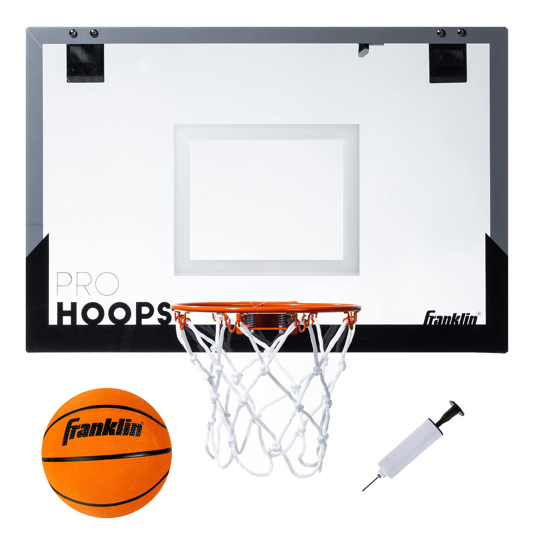 Franklin Sports 25in XL Over The Door Mini Basketball Hoop - Slam Dunk Approved - Shatter Resistant - Accessories Included, White/Orange