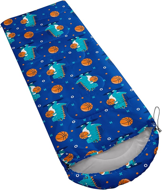 AILONEN Boys Sports Camping Sleeping Bags,Lightweight & Waterproof,3 Season Warm & Cool Weather,Black Player Basketball Sleeping Bags for Kids Adults,Travelling,Outdoors