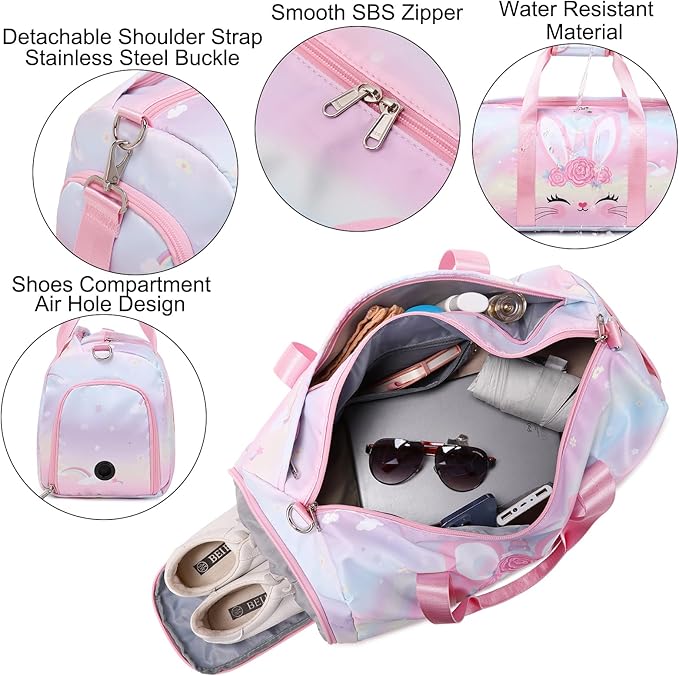 Unicorn Dance Bag for Girls Travel Duffel Bags Girls Sports Gym Bag Overnight Ballet Dance Bag with Shoe Compartment and Wet Compartment（Pink）