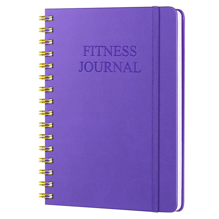 Fitness Journal-Workout Journal for Women & Men, Hard Cover Leather Fitness Planner, Workout Log Book With Gym Goals, Calendar, Progress Tracker, A5-5.7" x 8.3" - Purple