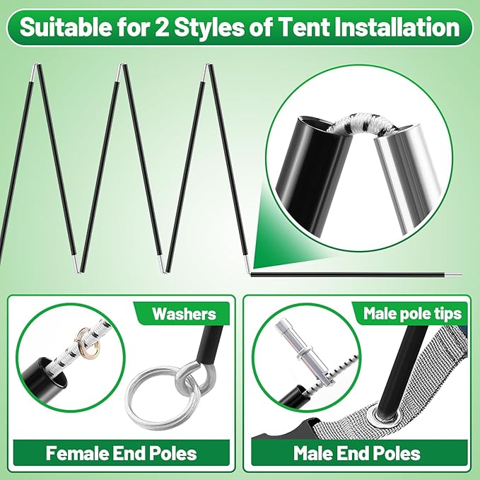 Aluminum Tent Poles Replacement - Pre-Assembled Tent Poles, Fits Both Female and Male Ends - Lightweight Tent Pole Repair Kit for Hiking Camping Backpacking Tent, 16FT 3IN