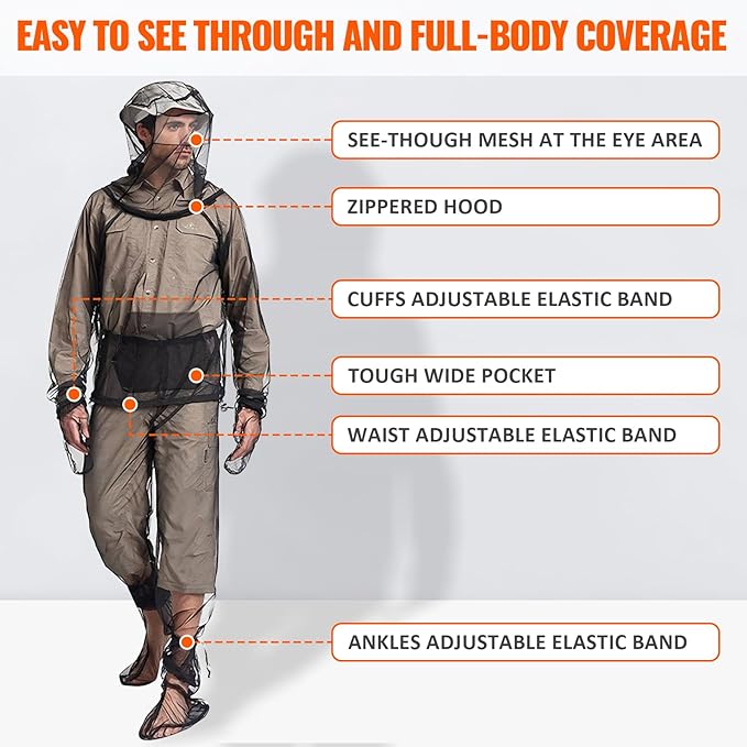 2/4pcs Mosquito Bug Suit for Men Women, Full Body Mosquito Net Suit Breathable Mesh Proof Clothing for Fishing, Hiking