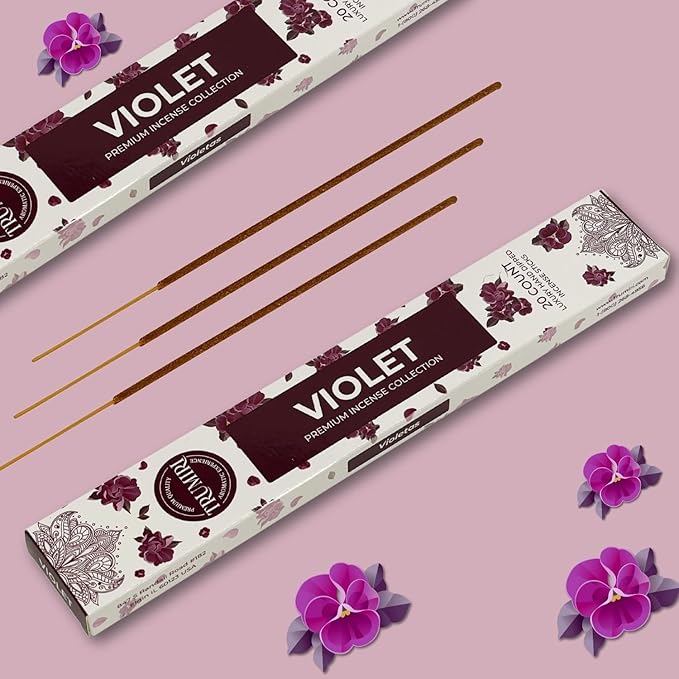 Violet Incense Sticks - Total 40 Insence-Sticks - Dual Pack of 20 Insense - Inciensos - Inscents - Natural Non Toxic Ingredients - Incents - Incence - Inscense - Insents