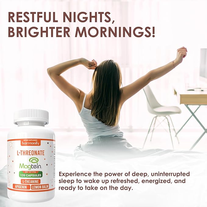 Magtein Magnesium L Threonate Supplement with L Theanine, Lemon Balm and Apigenin, High Absorption 120 Purified Veggie Capsules, 1400 mg, Gluten Free, Non-GMO, Vegetarian