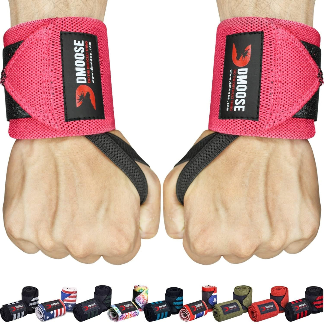 DMoose Wrist Straps for Weightlifting 12 and 18 Inches Thumb Loops with Wrist Support for Workouts Powerlifting Wrist Straps for Weight Lifting Men and Women Pink