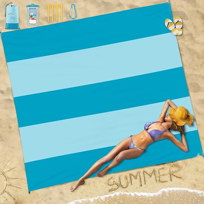 Beach Blanket Sandproof Waterproof 10'×9' 1-8 Adults Oversized,Compact Lightweight Durable Beach Mat for Travel Camping Hiking Picnic Blanket