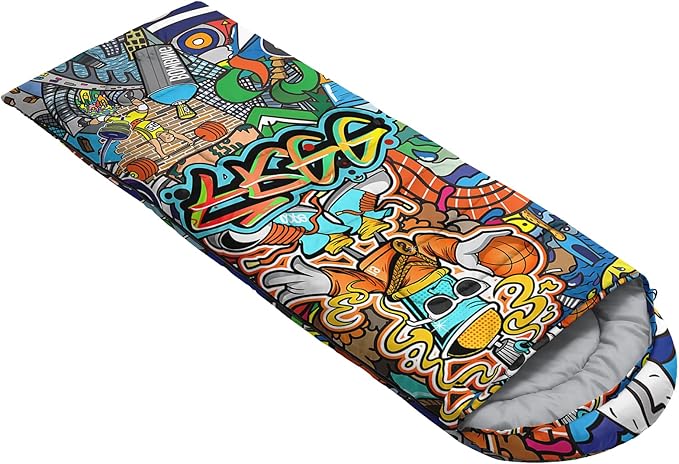 AILONEN Boys Sports Camping Sleeping Bags,Lightweight & Waterproof,3 Season Warm & Cool Weather,Black Player Basketball Sleeping Bags for Kids Adults,Travelling,Outdoors