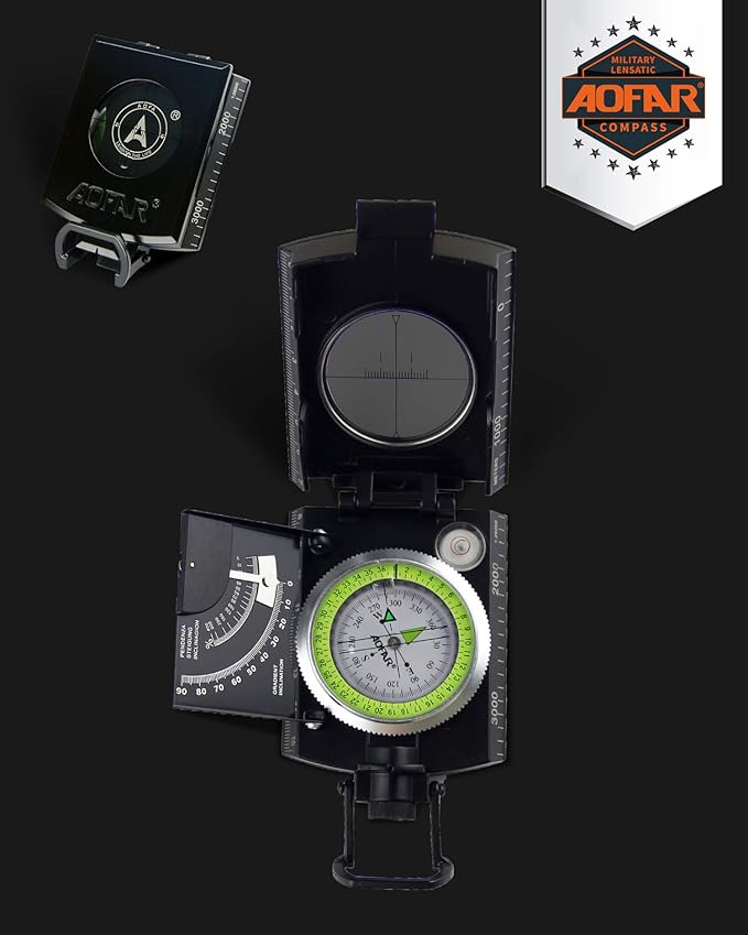 AOFAR AF-4074 Military Compass for Hiking,Lensatic Sighting Waterproof,Durable,Inclinometer for Camping,Boy Scount,Geology Activities Boating