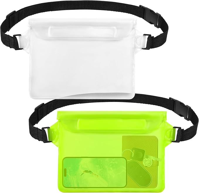 2-Pack Waterproof Pouch with Adjustable Waist Strap, Waterproof Dry Bag, Keeps Cell Phones and Valuables Safe and Dry, Perfect for Kayaking, Beach, Camping and Swimming (Black)