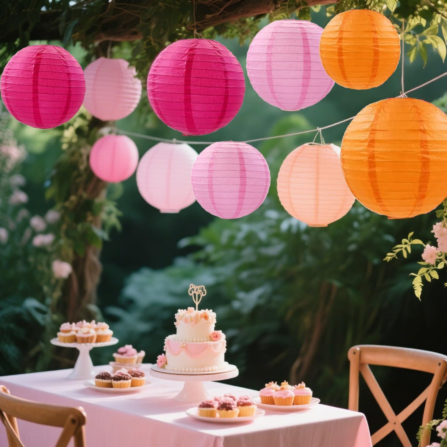 12pcs Hot Pink and Orange Paper Lanterns,Lanterns Round Paper Lanterns for Birthday,Wedding,Baby Shower Party Ceiling Decoration