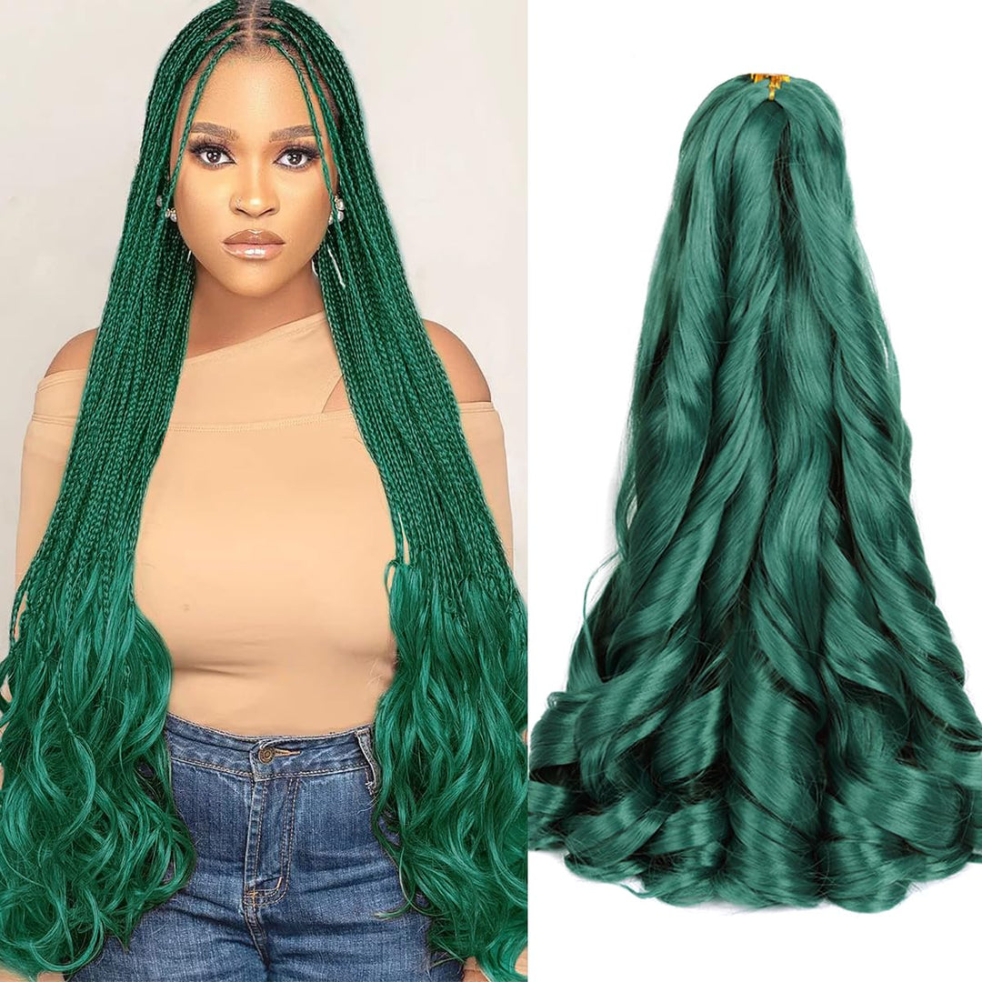 French Curly Braiding Hair 16 Inch Green Curly Braiding Hair 8 Pack 75g/pack Loose Wavy French Curl Braids Hair Extension Pre Stretched for Black Women Hair Extensions (16inch,8 pack,Green)