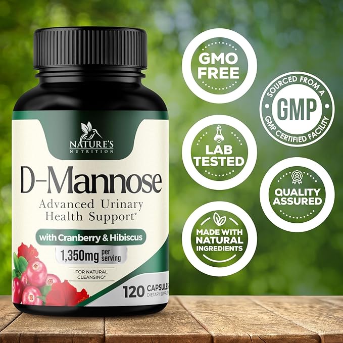DMannose Pills with Cranberry 1350mg Advanced Formula - Effective Natural Bladder, Urinary Tract Health Support, Flush Impurities - D Mannose Supplements for Women & Men, Non-GMO, Vegan - 120 Capsules