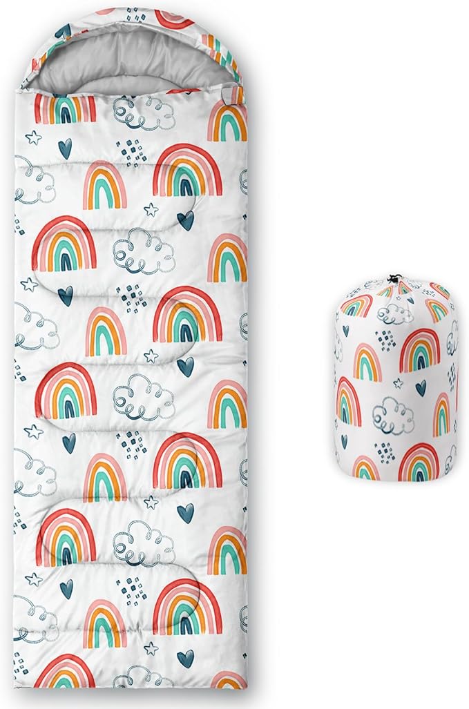 AILONEN Cartoon Fox Camping Sleeping Bag for Boys Girls Adults,Lightweight & Waterproof,3 Season Warm & Cold Weather,Portable,Kawaii Fox Printed Sleeping Bag,Traveling,Camping,Hiking