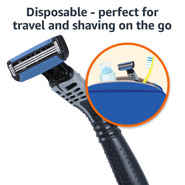 Amazon Basics 3-Blade Disposable Razors for Men, 6 Count, 2 Packs of 3 (Previously Solimo)