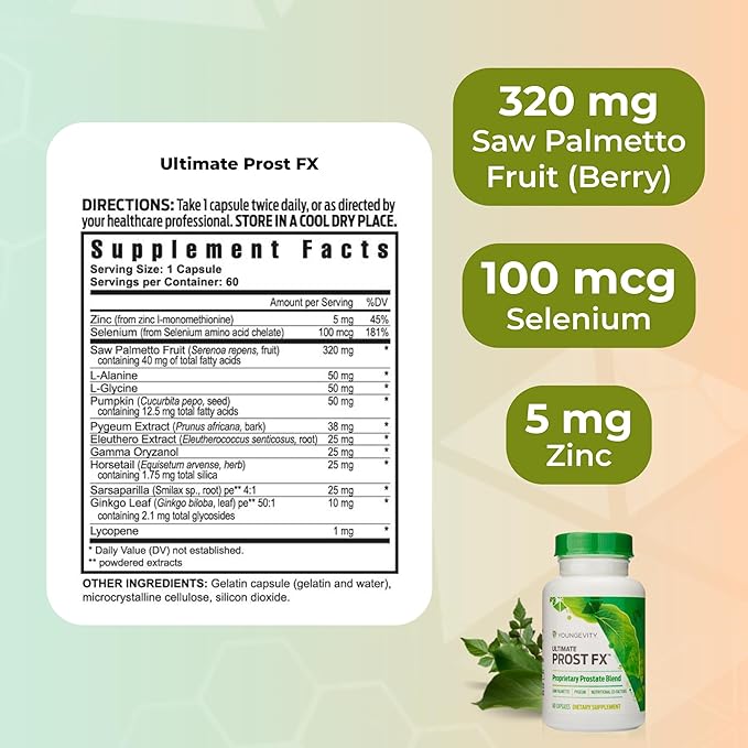 Youngevity Ultimate Prost Fx™ - Saw Palmetto + 9 Herb Blend for Men's Prostate Health - DHT Support - Urinary and Prostate Supplement - 60 Capsules (Pack of 2)