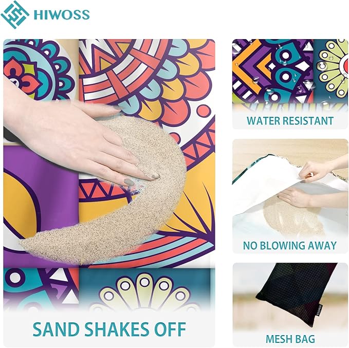 Beach Blanket Waterproof Sandproof Oversized 95”x 80”,Sand Free Beach Mat with Corner Pockets,Portable Mesh Bag for Beach Festival,Picnic,Travel and Outdoor Camping (Moroccan Myst)