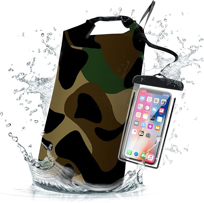 Waterproof Dry Bag,Roll Top Grey Camouflage Waterproof Backpack 5L/10L/20L Floating and Lightweight Bags for Kayaking, Boating, Fishing, Swimming and Camping with Waterproof Phone Case