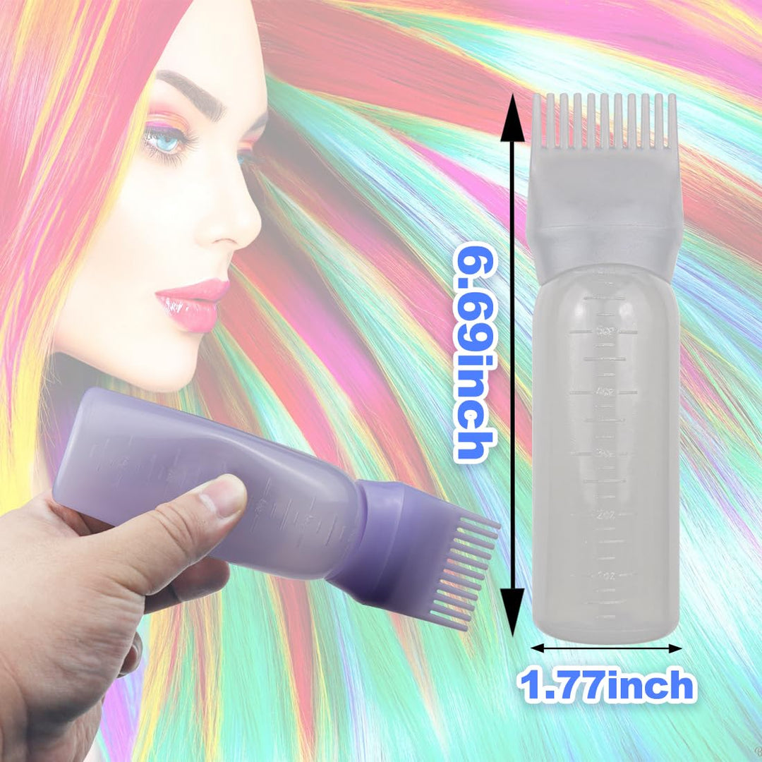 FZWONVUC 4 Pack Root Comb Applicator Bottle, Hair Oil Comb Applicator for Hair Dye, Shampoos, Salons (White+Purple)