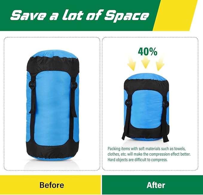 5 Pcs Compression Sacks for Backpacking 5L/10L/15L/20L/35L Camping Sleeping Bag Stuff Sack Water Resistant Sleeping Bag Storage Sack for Space Saving Hiking Gear