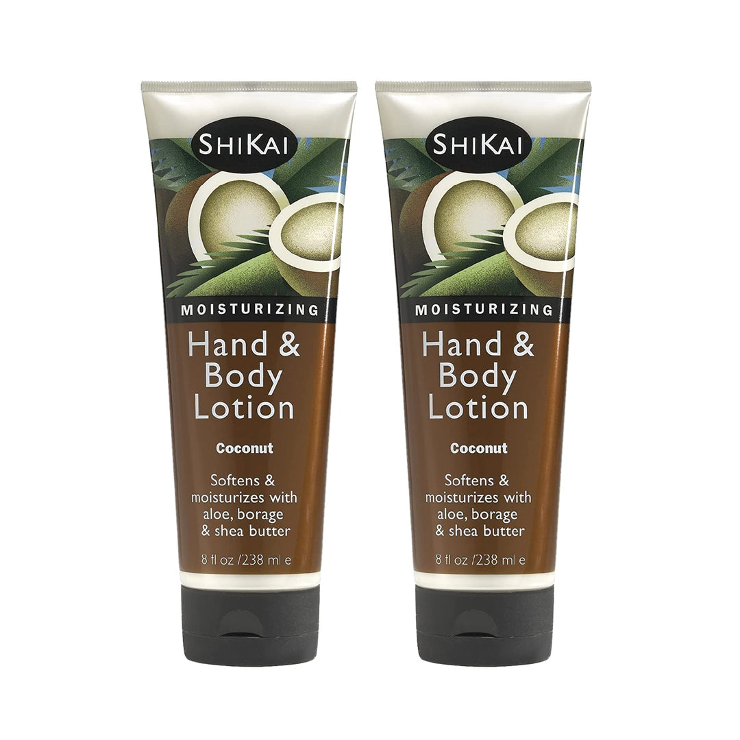 Shikai Coconut Hand & Body Lotion (8Oz, Pack Of 2) | Daily Moisturizing Skincare For Dry And Cracked Hands | With Aloe Vera & Vi
