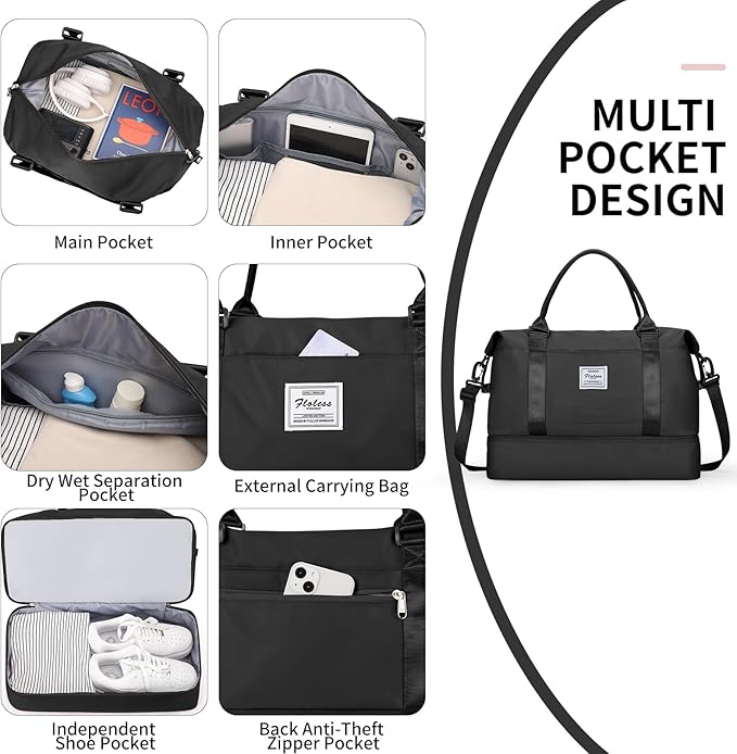 Travel Duffel Bag,Sports Tote Gym Bag,Shoulder Weekender Overnight Bag for Women