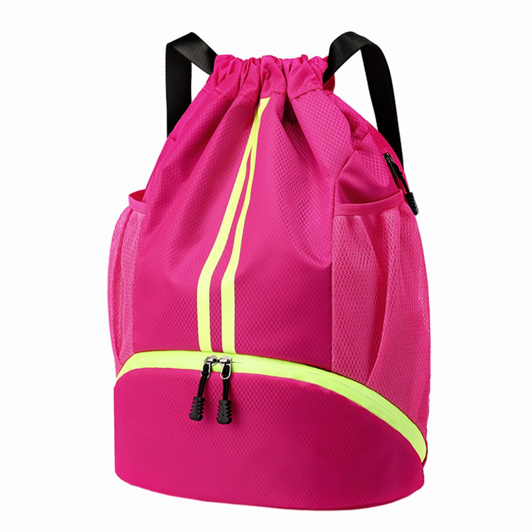 Hoedia Sports Drawstring Backpack - String Swim Gym Bag with Shoes Compartment and Wet Proof Pocket for Women&Men
