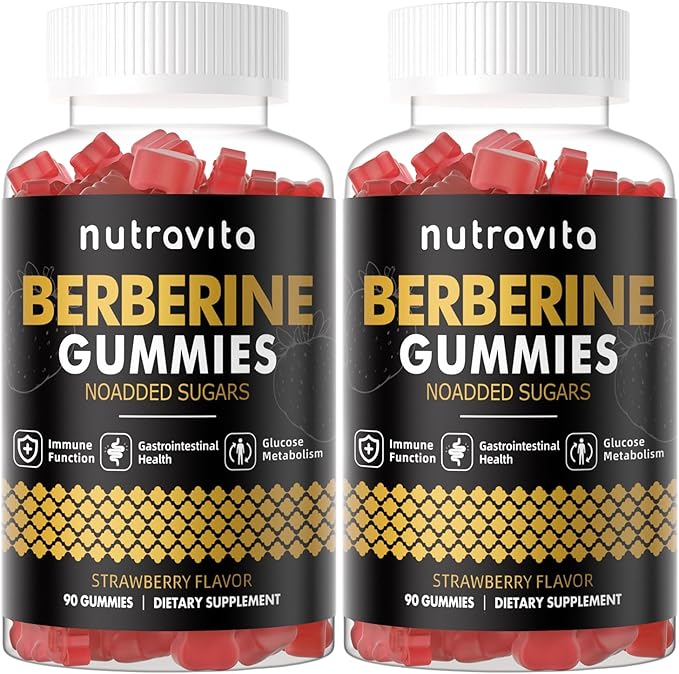 Berberine Gummies with Ceylon Cinnamon 1500mg High Potency Berberine HCL Supplement for Immune and Metabolism Support, Sugar Free Organic Berberine Gummies Strawberry Flavor-2PACK