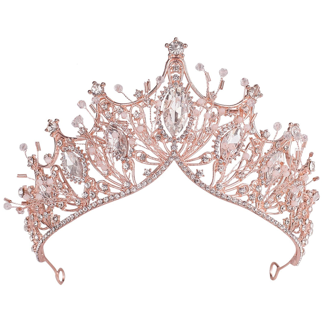 Baroque Queen Crown For Wedding Bride, Rose Gold Handmade Rhinestone Crystal Headband Tiaras And Crown For Women-Wedding Hallowe
