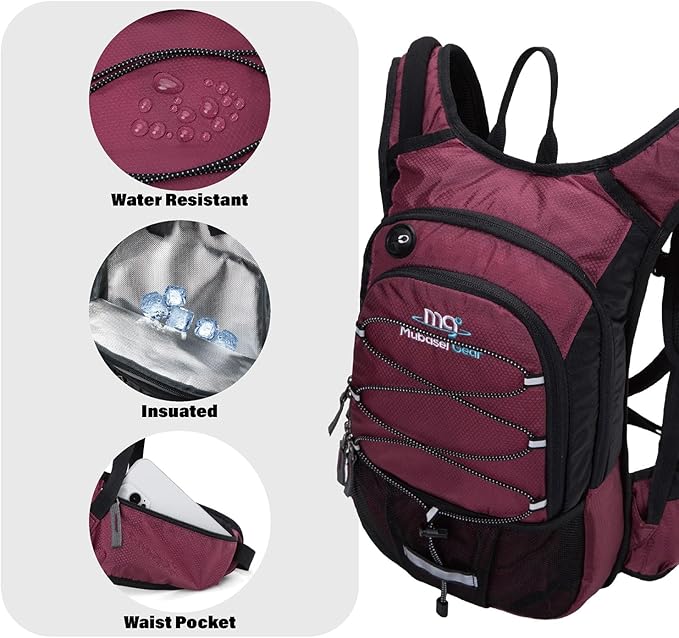 15L Insulated Hydration Backpack Pack with 2L Water Bladder Lightweight Hiking Backpack Bag for Women Men Daypack for Hiking Running Festival Camping Biking