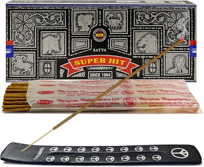 TRUMIRI Incense Stick Holder Bundle with Satya Super Hit 100g Incense Sticks - Pack of 1 (Approx 100 Sticks)