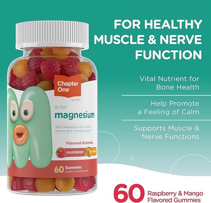 Zahler Chapter One Magnesium Gummies, Great Tasting Magnesium for Kids, Calm Kids Magnesium, Magnesium Gummies for Women and Men, Raspberry and Mango Flavored, Certified Kosher, (60 Flavored Gummies)