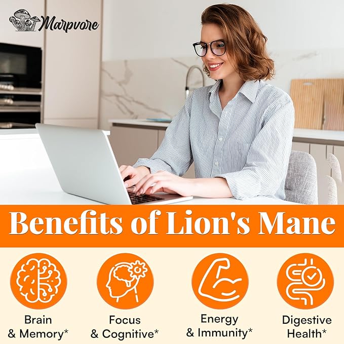 70,000mg Lions Mane Supplement Capsules - 50X Strength Potency Lions Mane Supplement Extract, 50% Polysaccharides & Beta - 180 Caps