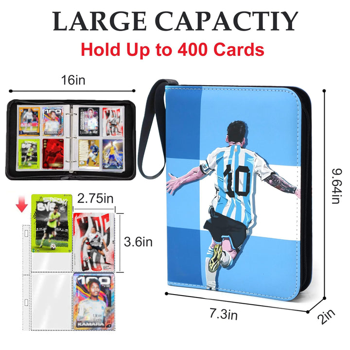 400 Pockets Soccer Card Binder,Gifts for Soccer Trading Cards Collectors,Portable Waterproof Card Storage Bag with Removable Sleeves,Compatible with Soccer,Football,Sports Game and TCG Cards