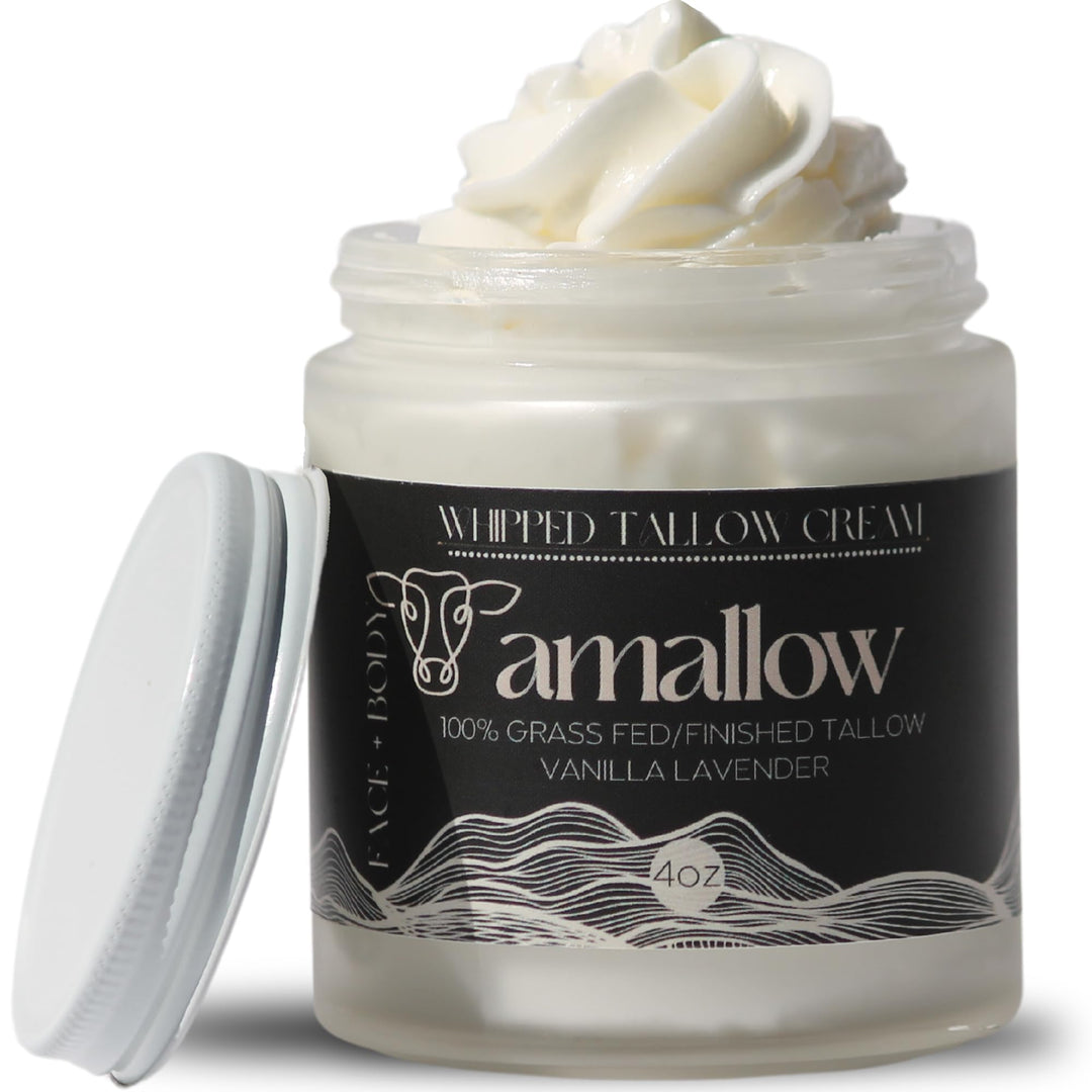 Amallow 100% Grass Fed Beef Tallow For Skin Care - Face + Body - Whipped Moisturizer - 100% Natural Lotion, 4 Fl. Oz. (Vanilla L