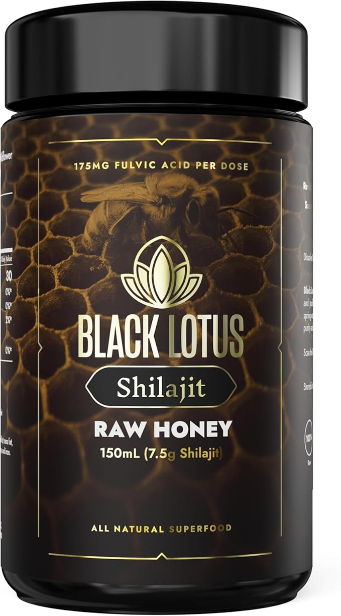 Black Lotus Pure Shilajit Resin Raw Honey Liquid Tincture, 150ml, 100% Pure Natural Shilajit for Men & Women, Amino Acids, 175mg Fulvic Acid, 85 Ionic Trace Minerals, For Immune Support, Focus, Energy