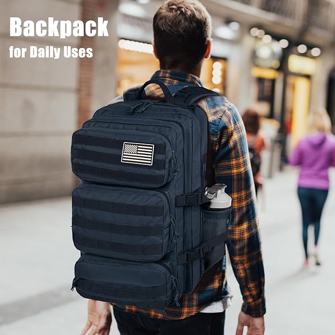 Military Tactical Backpack 50L Large Day Backpack for Men Molle Army 3 Days Assault Pack Bug Out Bag Water Resistant and Heavy Duty Hiking Treeking Rucksack - Dark Blue