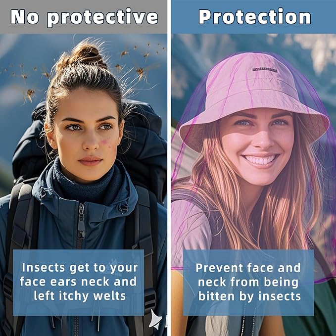 2 Pack Ultra Large Mosquito Net 42x25 Inches Mosquito Head Net Oversized Insect Netting Bug Fits Most Hats for Gardening Hiking Fishing Traveling(Light Purple)