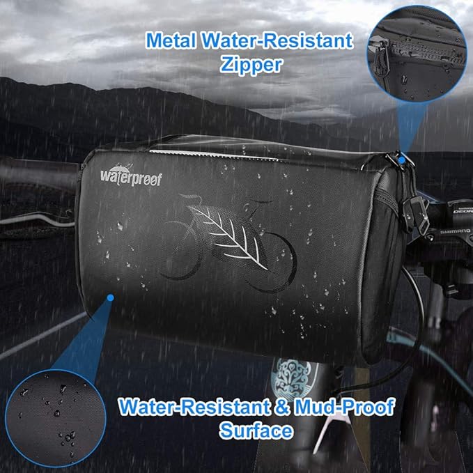 WOTOW Bike Waterproof Handlebar Bag, Bicycle Front Basket Pack with Touch Screen Phone Holder, Reflective Storage Pouch 3L for Men Women Kids Outdoor Road MTB Cycling