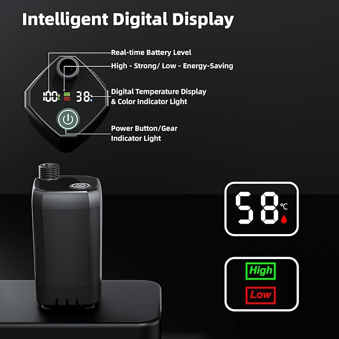 Moriko Portable Camping Shower, 6000mAh Rechargeable Shower Pump, Filtered Shower Head & 5 Gallons Foldable Bucket, Outdoor Shower for Hiking Beach, Travel, Pet Bath, Car Washing, Surf & Boat Cleaning