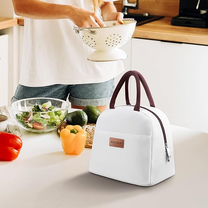 BALORAY Lunch Bag for Women Men Insulated Lunch Box for Adult Reusable Lunch Tote Bag for Work, Picnic or Travel (White)