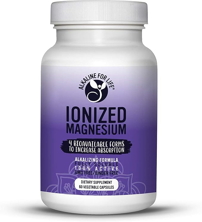 Ionized Magnesium - 60 Capsules Magnesium Glycinate, Magnesium Citrate, Magnesium Ascorbate - Triple Magnesium Complex, Magnesium Supplement in 3 Alkalizing Forms