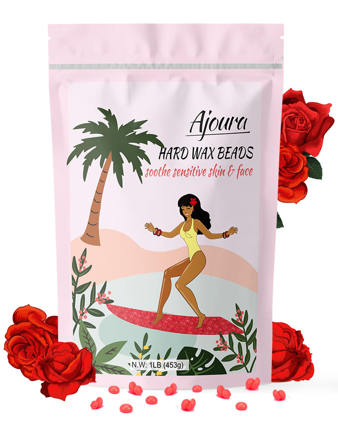 Ajoura 1Lb Hard Rose Wax Beans For Full Body Hair Removal - Bikini, Face, Eyebrow, Back, Chest, Legs, Armpit, Upper Lip, Refill