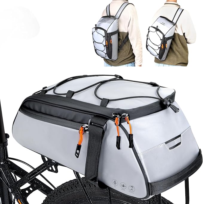 WOTOW Bike Rear Rack Bag - 10L Large Full Reflective Waterproof Trunk Bag, Multifunctional Bicycle Back Seat Cargo Carrier with Shoulder Strap(Full Reflective)
