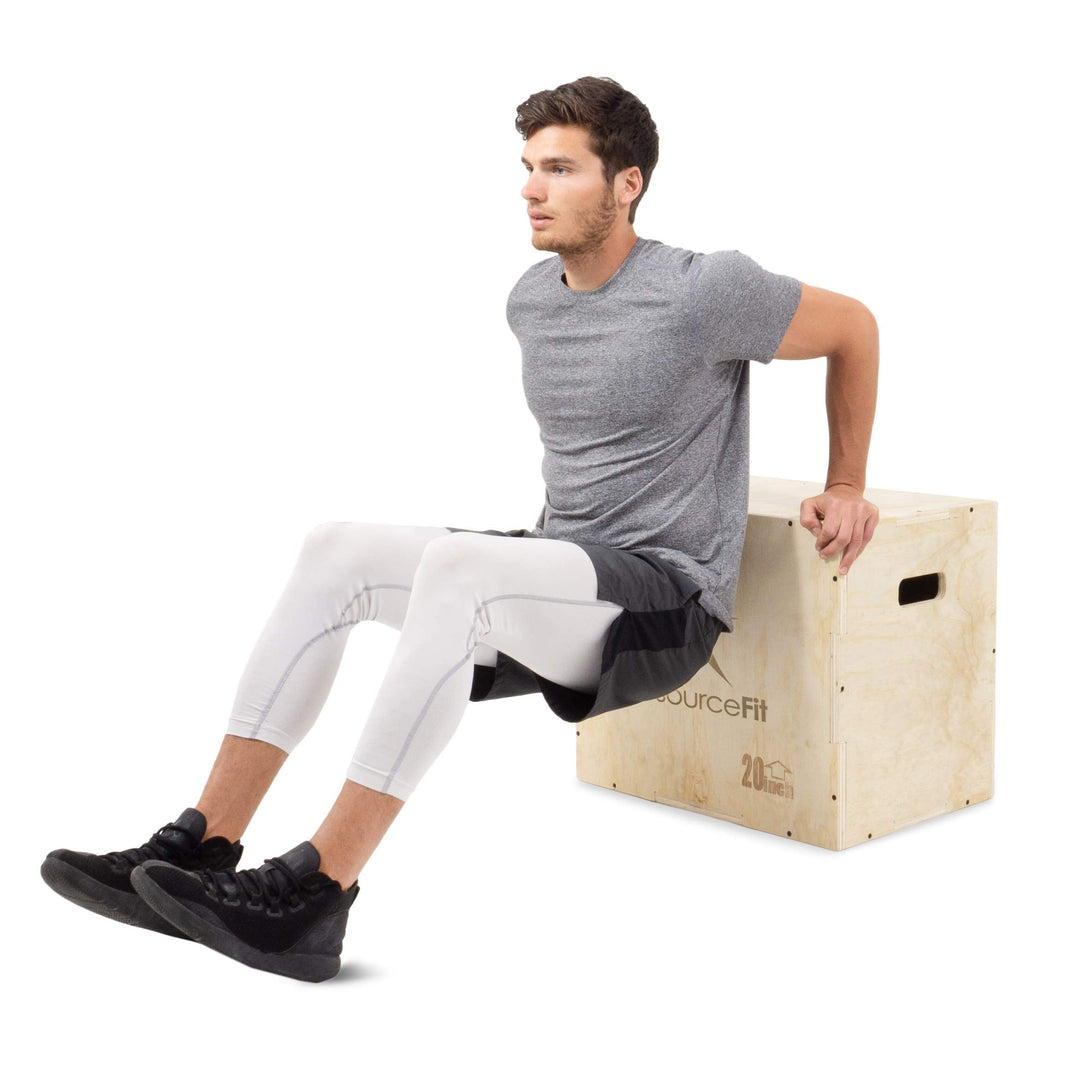 ProsourceFit 3-in-1 Wood Plyometric Jump Box For Cross Conditioning, Agility, Vertical Jump Training & Plyo Workouts, Beige, 16L x 14W x 12H