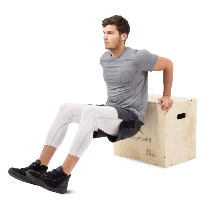 ProsourceFit 3-in-1 Wood Plyometric Jump Box For Cross Conditioning, Agility, Vertical Jump Training & Plyo Workouts, Beige, 16L x 14W x 12H