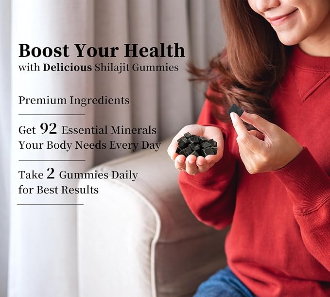 Shilajit Gummies with Ashwagandha, Turmeric - Organic, Zero Sugar & Vegan-Friendly Himalayan Shilajit for Men & Women - Energy, Calm Cosrtisol, Sleep, Immune Support & Overall Health