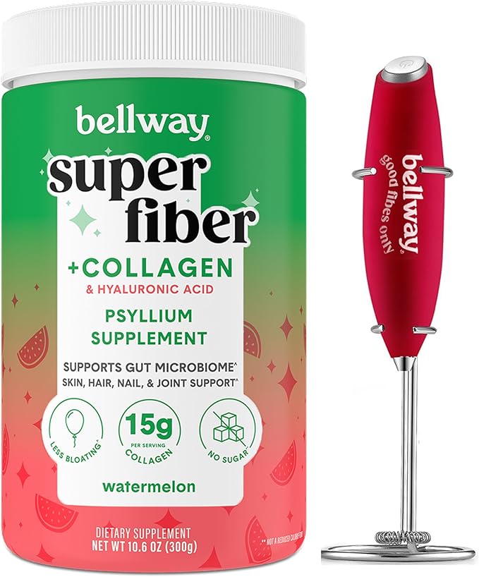 Bellway Super Fiber Powder + Collagen, Watermelon & Bellway Electric Frother Bundle